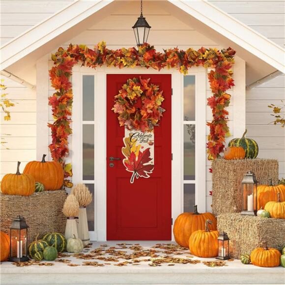 2 Pack Fall Maple Garland - 5.8 FT/Pcs Autumn Hanging Fall Leave Vines for Home - Picture 5 of 7